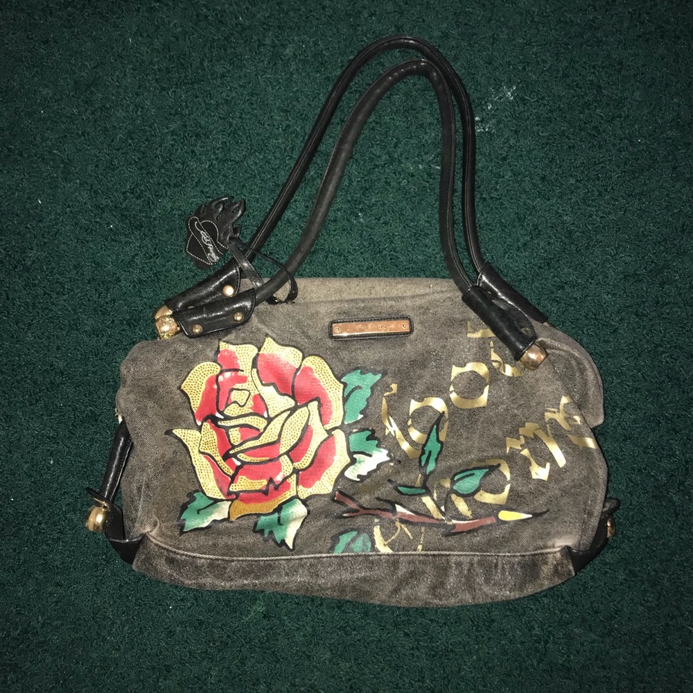 Ed Hardy Black Denim Handbag